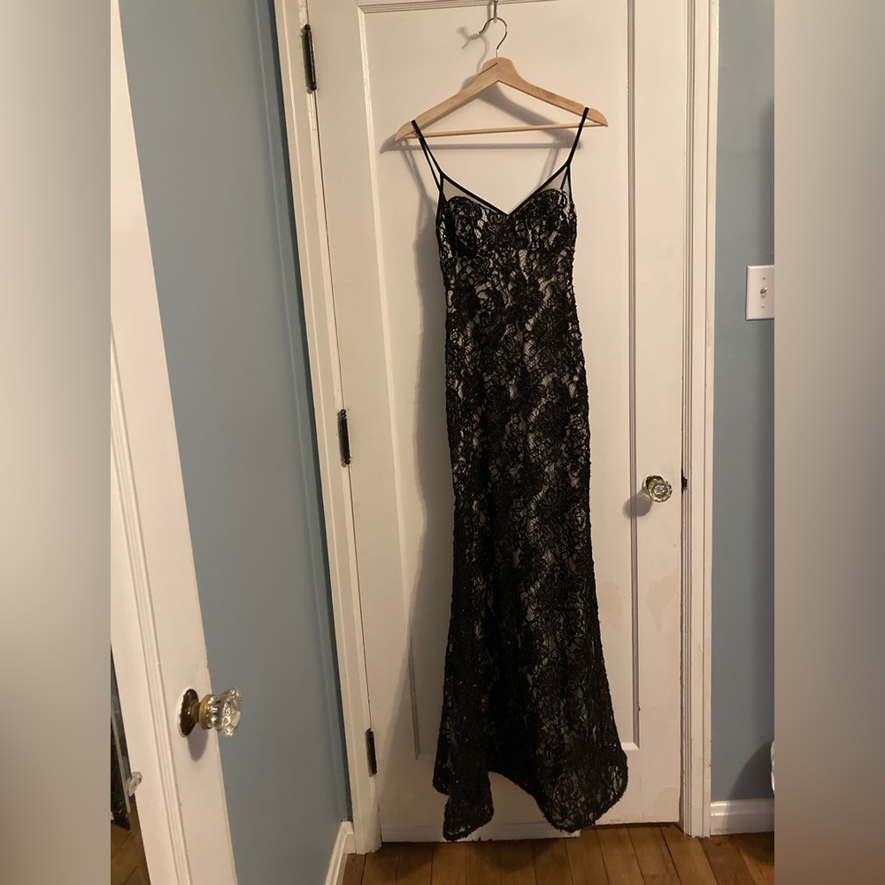 Black lace with cream underlay prom wedding formal dress, size 0, floor length